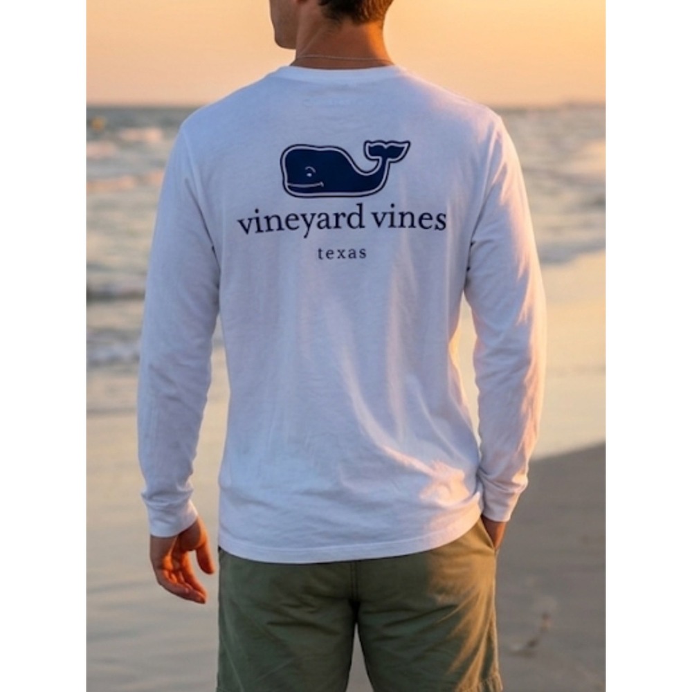 VINEYARD VINES Texas Men's Medium White Long Sleeve Tee Shirt Classic Oversized